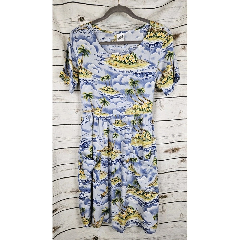 Warner Bros Tweety Bird Tropical Hawaiian Sun Dress S Womens NEW Rayon Tie Back